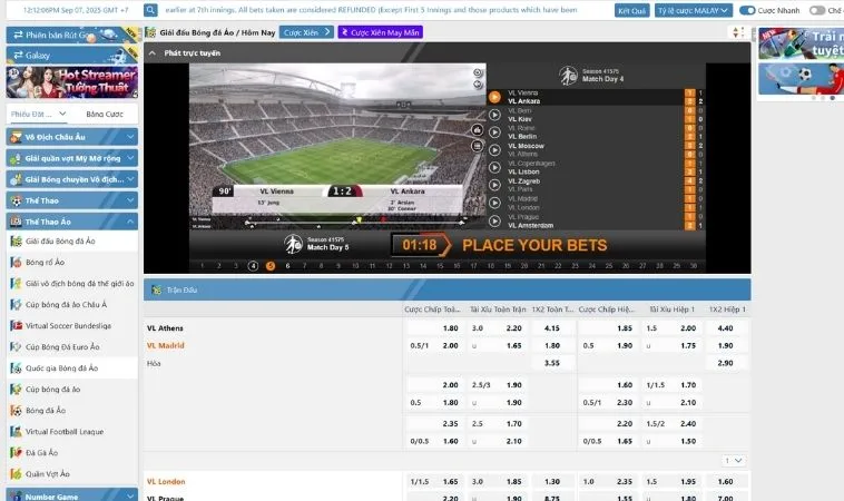 Khám Phá Cá Cược Thể Thao Ảo Hay88 - Trải Nghiệm Cực Kỳ Hấp Dẫn 2 Giao diện đặt cược Thể Thao Ảo Hay88