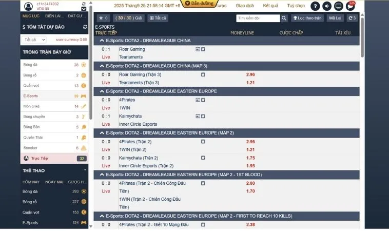 Hướng Dẫn Cách Chơi Thể Thao Điện Tử Tại Hay88 Hiệu Quả 2 Giao diện đặt cược Thể Thao Điện Tử Tại Hay88