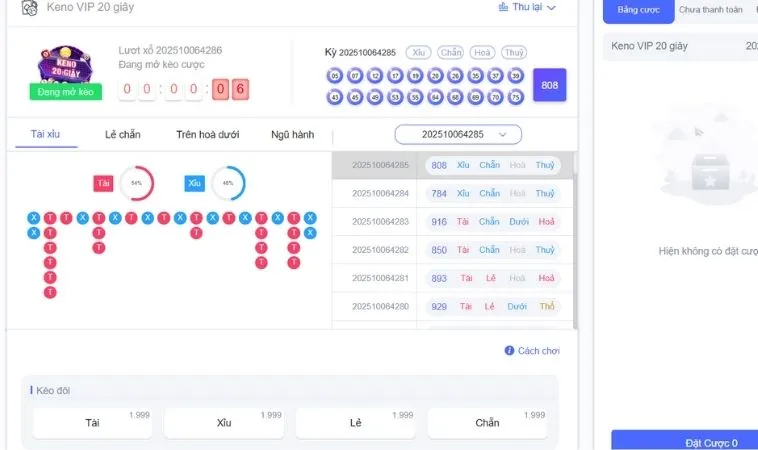 Hướng Dẫn Chi Tiết Cách Chơi Game Nhanh Keno Tại Hay88 2 Giao diện chơi game nhanh Keno Tại Hay88