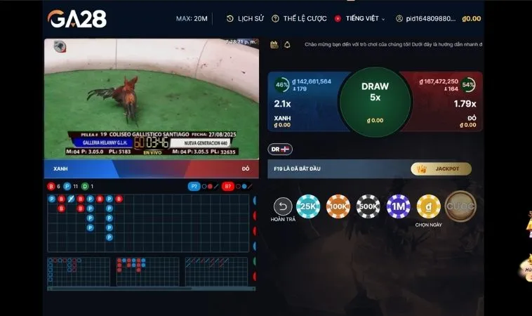 Hướng Dẫn Cách Chơi Đá Gà GA28 Tại Hay88 Chi Tiết Nhất 2 Giao diện đặt cược Đá Gà GA28 Tại Hay88