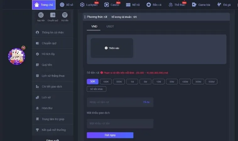 Hướng Dẫn Rút Tiền Hay88 Nhanh Chóng Và An Toàn Nhất 2 Giao diện rút tiền Hay88