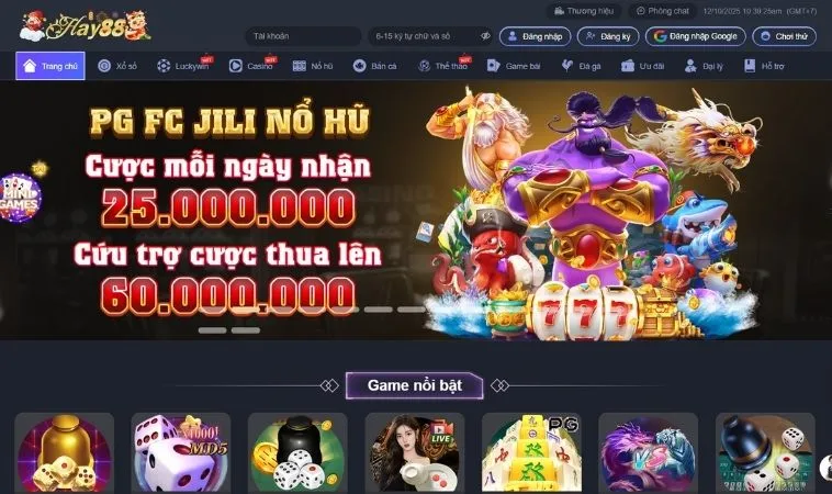 Giao diện trang chủ nhà cái Hay88